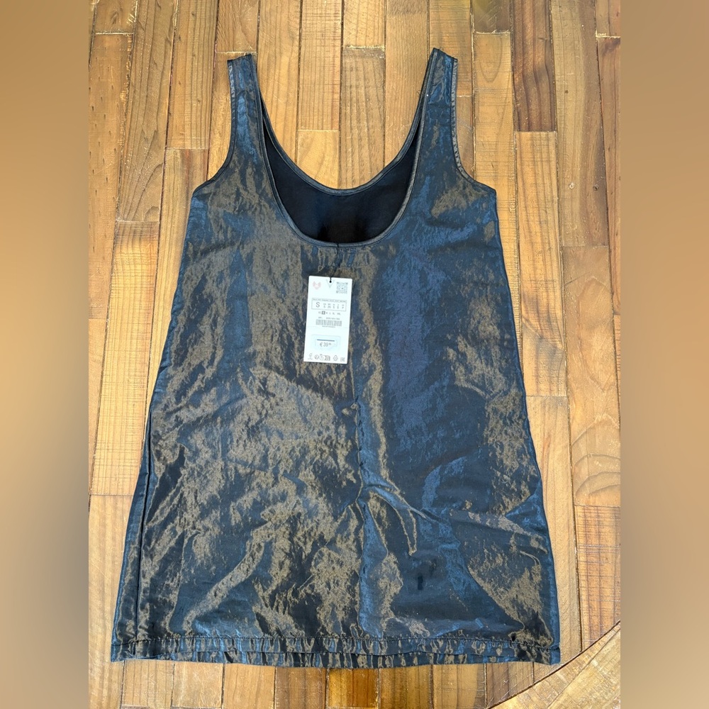 Zara black mini dress textured low back NWT small - Picture 2 of 4